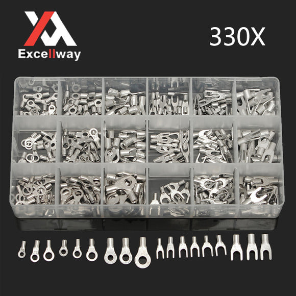 Excellway TC19 330Pcs  Electrical Wire Connector Bare Cord Crimp Terminals Spade Assorted Kit