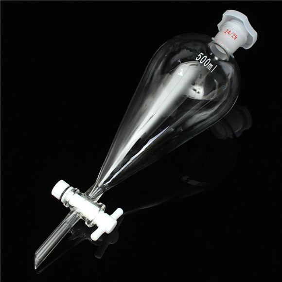 500mL 24/29 Joint Lab Glass Pear Shape Separatory Funnel with PTFE Stopcock