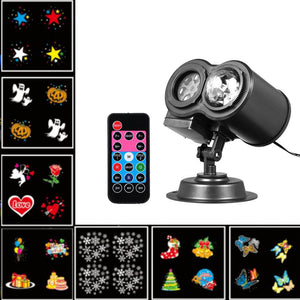 7W 12 Patterns RGBW LED Remote Christmas Water Wave Moving Laser Projector Stage Light AC110-240V