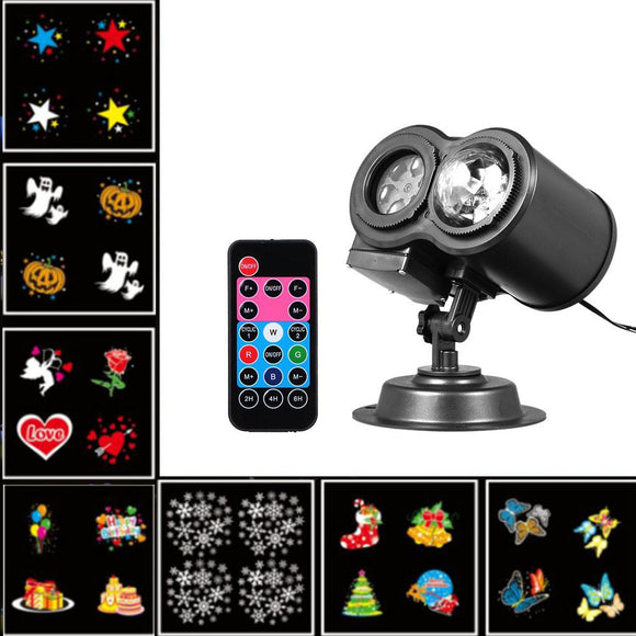 7W 12 Patterns RGBW LED Remote Christmas Water Wave Moving Laser Projector Stage Light AC110-240V
