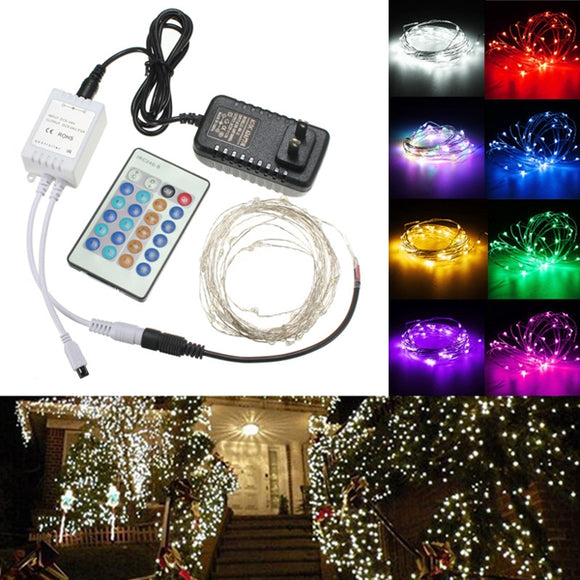 12V 10M 100LED Silver Wire Christmas String Fairy Light Remote Controller with Adapter
