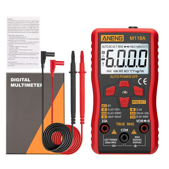 ANENG M118A Digital Mini Multimeter Tester Auto Multimeter True Rms Transistor Meter with NCV Data Hold 6000 Counts Flashlight