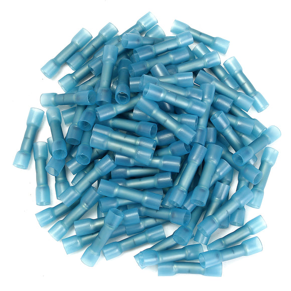 100pcs 16-14AWG Insulation Blue Heat Shrink Butt Electrical Terminal Connector