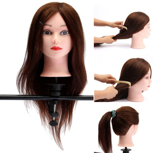 20 Brown 90% Human Hair Hairdressing Training Head Mannequin Model Braiding Practice Salon Clamp"