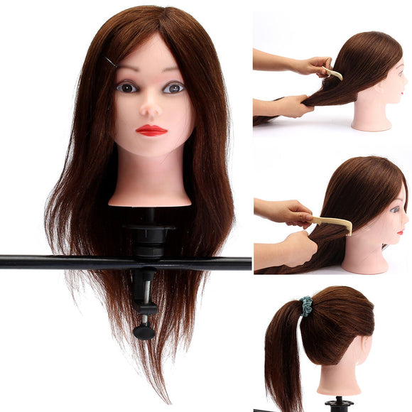 20 Brown 90% Human Hair Hairdressing Training Head Mannequin Model Braiding Practice Salon Clamp