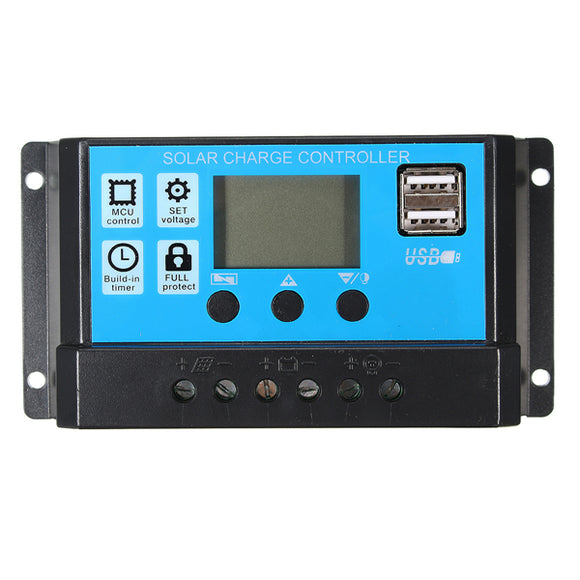 PMW 10/20/30A 12/24V LCD Solar Charge Controller Battery Regulator Backlit