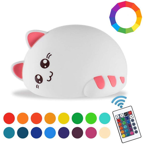 RGB USB Rechargeable LED Kid Children Cat Night Light Lamp Nursery Baby Bedroom