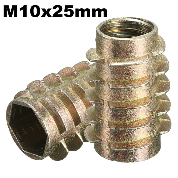 5Pcs M10x25mm Hex Drive Screw In Threaded Insert For Wood Type E
