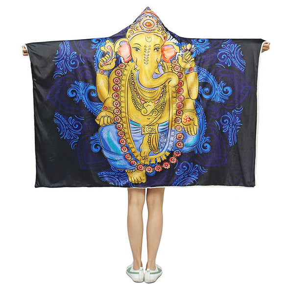 Hooded Throw Blankets Indian Ganesha Wearable Soft Warm Sleeping Sofa Bed Cover