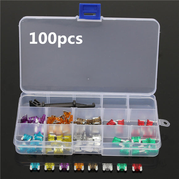 100pcs Mini Auto Car Blade Fuse 3/5/7.5/10/15/20/25/30Amp Assortment Kits Set