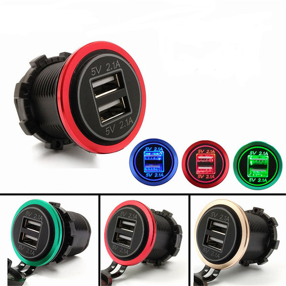 5V 4.2A Aluminum Motorcycle Dual USB Charger Socket Voltmeter For Car Boat Motorcycle