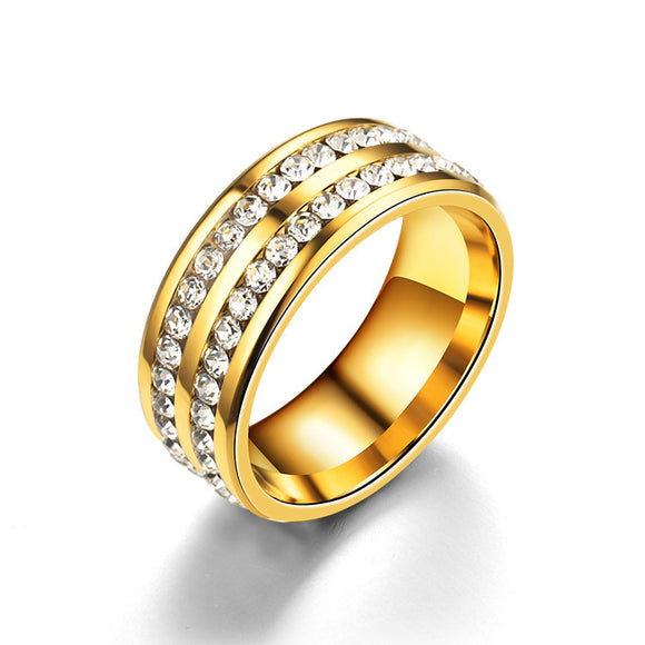 Trendy Stainless Steel Double Rhinestone Finger Ring for Men