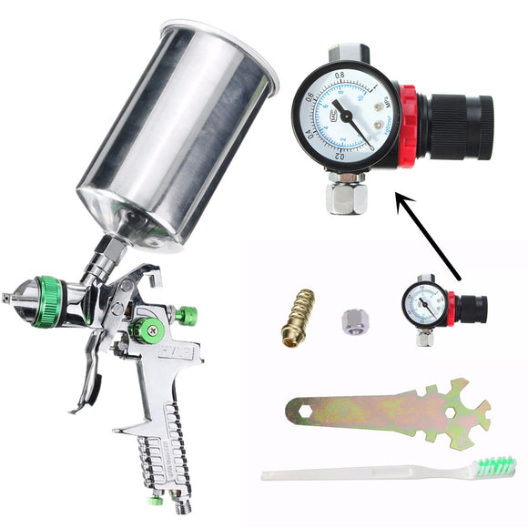 1.4mm 600cc HVLP Gravity Feed Spray Gun Kit Auto Paint Primer Metal Flake with Regulator