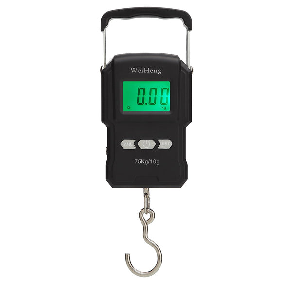 75Kg/10g Electronic Weighing Scale LCD Digital Display Hanging Hook Scale with Measuring Tape for Fishing Travel Express