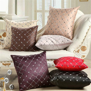 17'' Square Embroidered Pillow Case  Home Decor Grid Waist Throw Cushion Cover