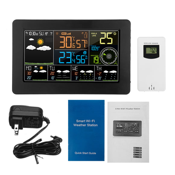LED Wifi App Weather Station Alarm Clock Thermometer Barometer Wireless Sensor
