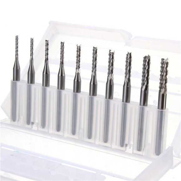 Drillpro DB-M3 10pcs 1.3mm-3.175mm Carbide End Mill Engraving Bits for CNC PCB Rotary Burrs