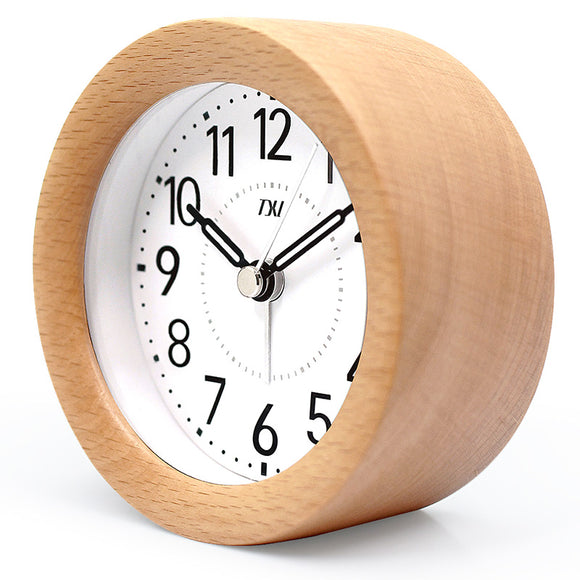 TXL Wooden Desktop Snooze Alarm Clock Backlight Silent Non Ticking Bedside Kids Room Student Table C