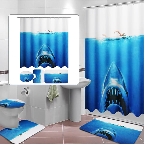 Deep Sea Shark 3D Printing Bathroom Shower Curtain Toilet Cover Mat Non-Slip Rug Sets