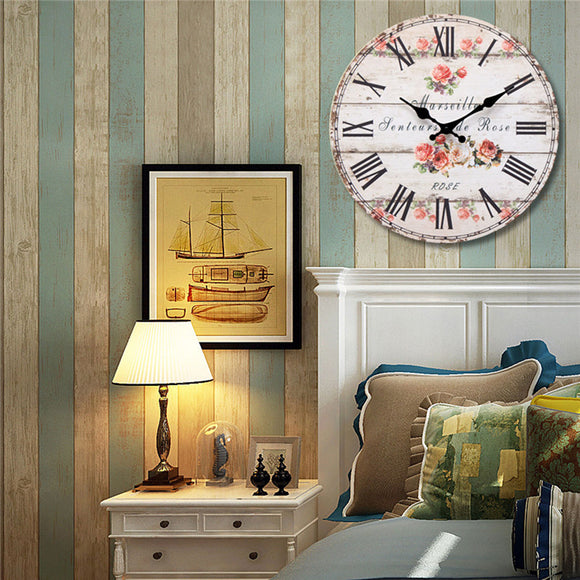 Rose Vintage Round Wood Wall Clock Office Home Living Room Decor