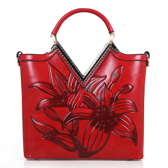 Women Chinoiserie Floral Embossed Fashion Handbag Shoulder Crossbody Bag
