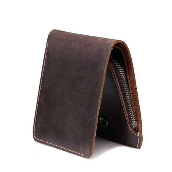 Bifold Cowhide Genuine Leather Short Wallet Slim Coin Purse Wallet