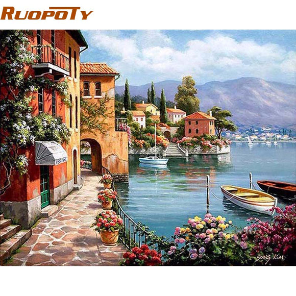 RUOPOTY Venice Resorts Seascape DIY Painting By Numbers Handpainted Oil Painting
