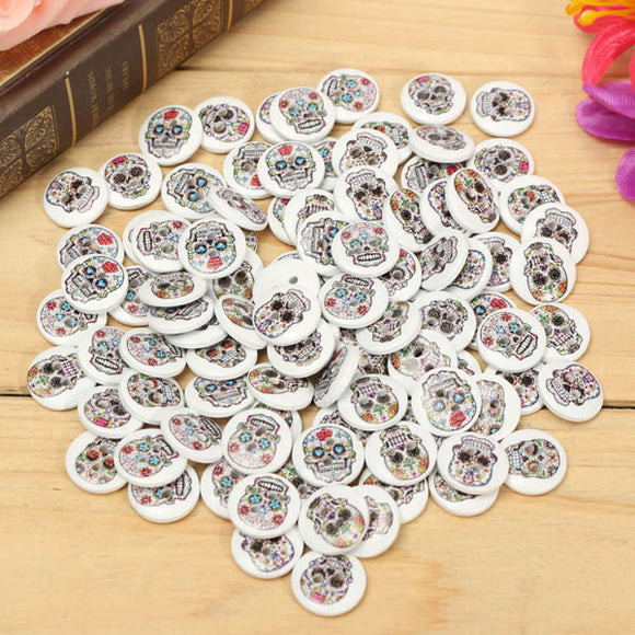 100pcs Mixed Color Wooden Skull Sewing Buttons DIY Craft Bag Hat Clothes Decoration Sewing Button