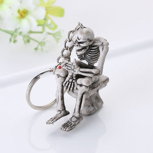 Creative Alloy Rubber Key Chain Skull Toilet Pendant Key Ring Gift