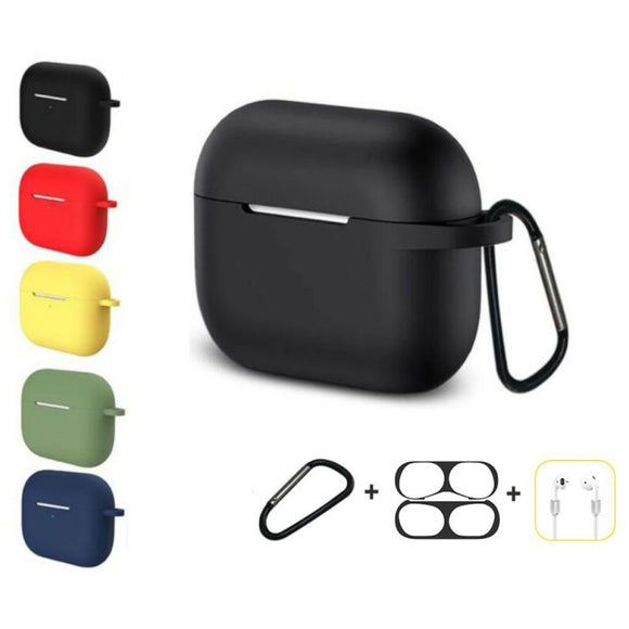 Bakeey 4 in 1 Silicone Shockproof Anti-drop Earphone Storage Case with keychain + Anti-lost Strap + Dust-proof Metal Protective Film Sticker for Airpods Pro 2019