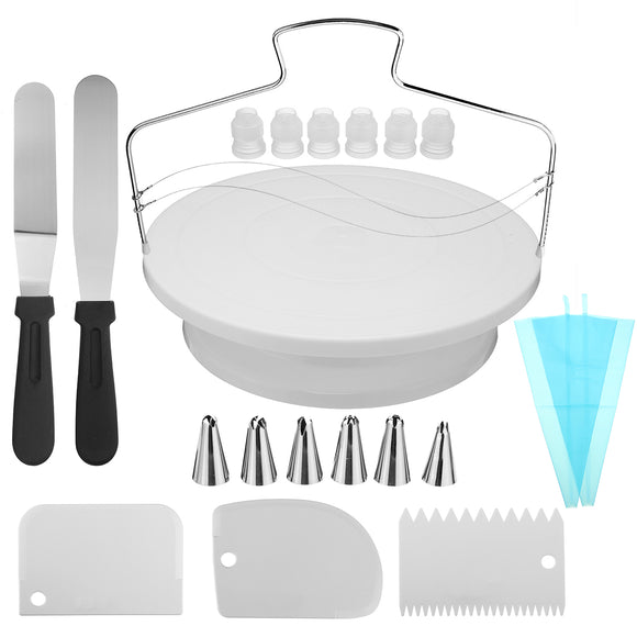 21pcs Cake Decorating Tool Kit Baking Fondant Supplies Turntable Bag Tip Spatula