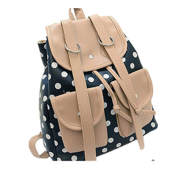 Polka Dot Backpack Double Pockets Preppy Style Casual Student Bag