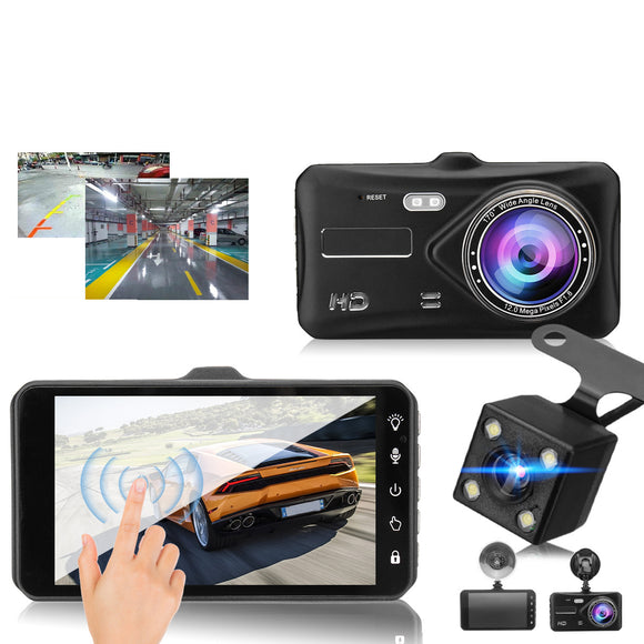 4 Inch 1080P Touch Screen Dual Lens Front + Rear Car Dash Cam DVR Camera Recorder