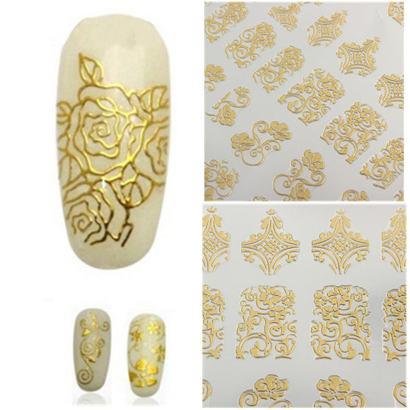 108Pcs Gold Rose Flowers Nail Art Manicures Stickers Decal