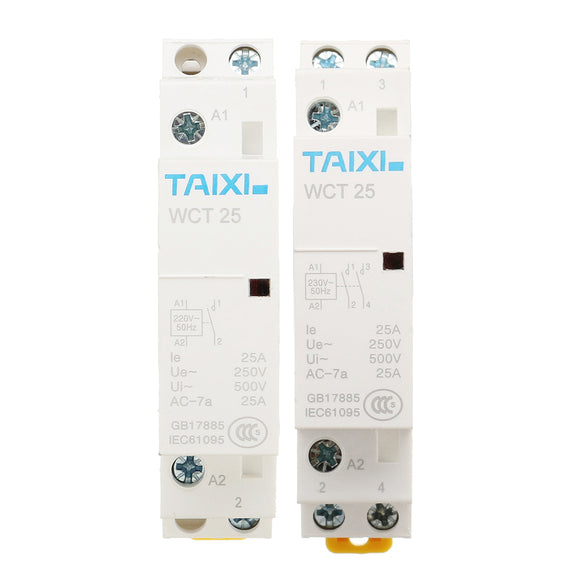 TAIXI 25A 1NO/2NO AC Contactor 24~220V 50/60HZ Din Rail Household AC Modular Contactor
