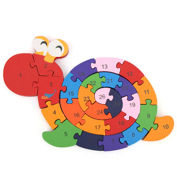 Wooden Snail Shape Puzzle Jigsaw Alphabet Number Blocks Kid Educational Toy