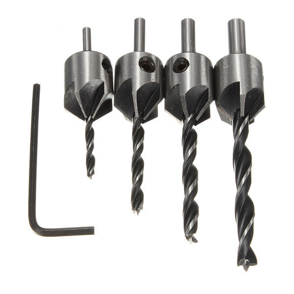 Drillpro DB-C3 4pcs 5 Flute Countersink Drill Bits Reamer Woodworking Chamfer 3mm-6mm