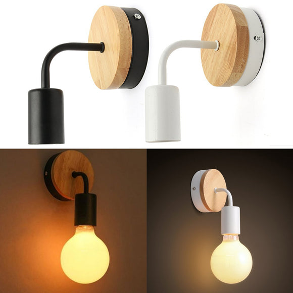 Modern White Black E27 Wall Lighting Fixture Sconce Holder Wood Base Cafe Home Decor