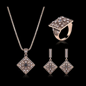 Turkey Series Crystal Necklace Diamond Ring Retro Earrings Gift Jewelry Set
