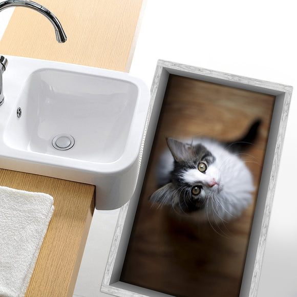PAG 3D Anti Slip Waterproof Little Cat Pattern Bathroom Floor Sticker Washable Shower Room Decor