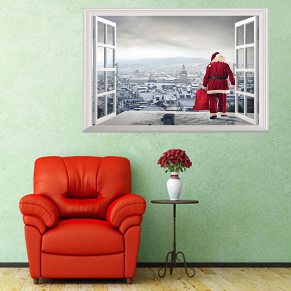 Christmas New Wall Stickers Santa Claus Giving Gifts 3D Stickers Living Room Bedroom Decoration Wall