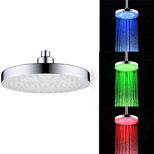 LED Temperture Control Shower Head Water Plating Finished Wall Mount 8 inch Rainfall Round Showerhea
