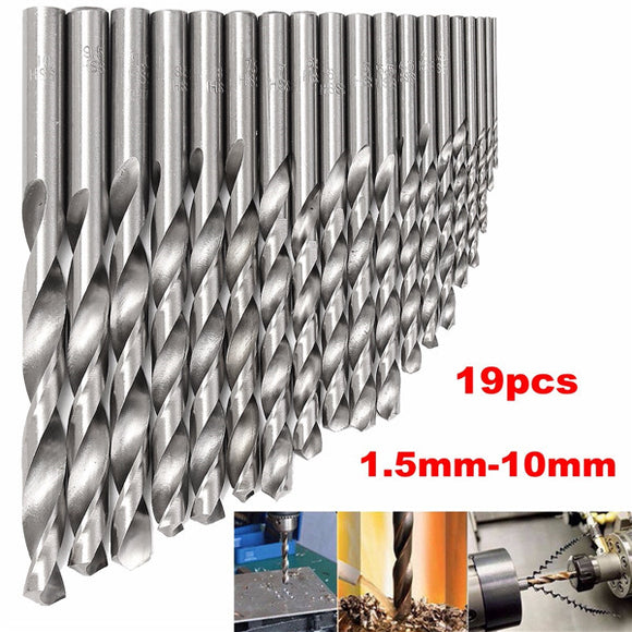 19pcs 1.5mm to 10mm HSS Twist Drill Bit Set