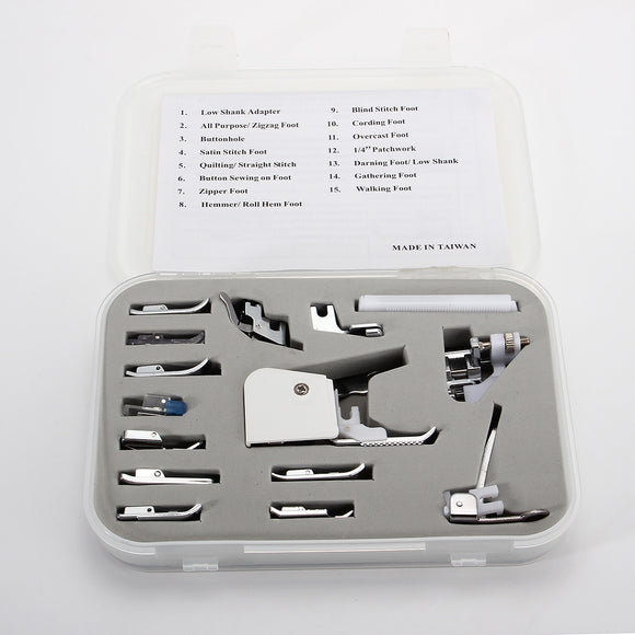 15Pcs Low Shank Sewing Machine Feet Presser Walking Foot Set Kit