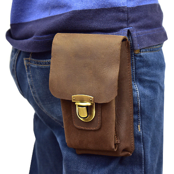 Men High Quality Genuine Leather Durable Casual Waist Bag Portable Phone Bag