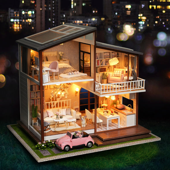 Cuteroom DIY Doll House A-080-B Slow Time Loft Villa Miniature Furnish With LED Light Music Movement Cover Gift Decor Toys