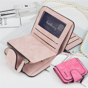 Women Trifold Faux Leather Short Wallet 8 Card Slot Coin Purse