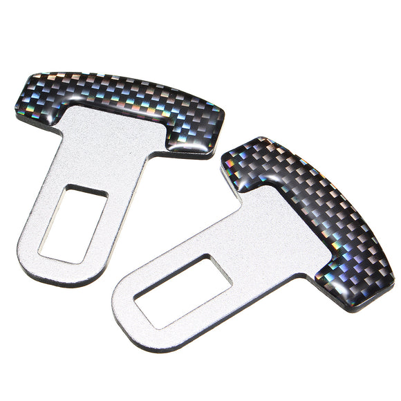 2 X Universal Carbon Fiber Car Safety Seat Belt Buckle Warning Alarm Stopper Canceller Eliminator Clip Clamp
