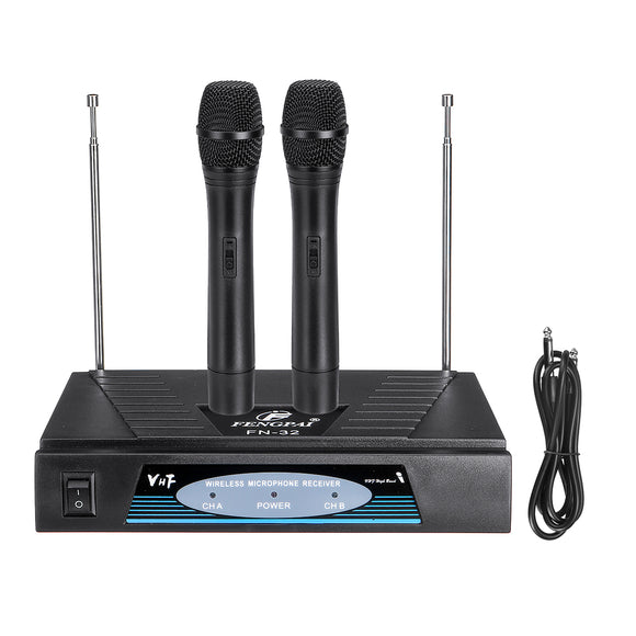 Professional 2 Channel VHF Wireless Dual Handheld Microphone Mic System Studios