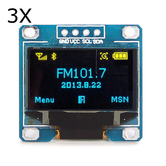 3Pcs 0.96 Inch Blue Yellow IIC I2C OLED Display Module For Arduino